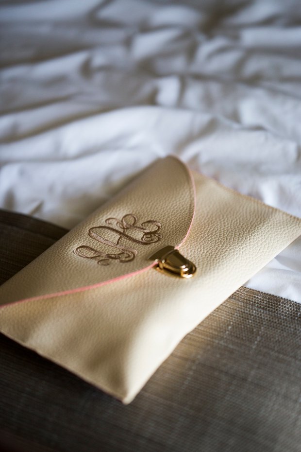 Custom monogramed clutch Jenna and Rob's Castle Hill In Wedding | The Newport Bride