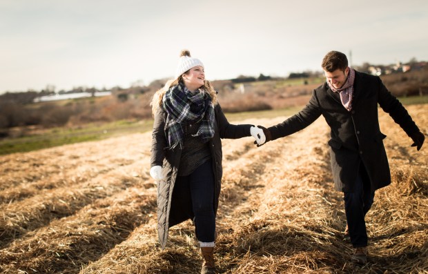 Dan and Joanna's Christmas Tree Farm Engagement Pictures on The Newport Bride