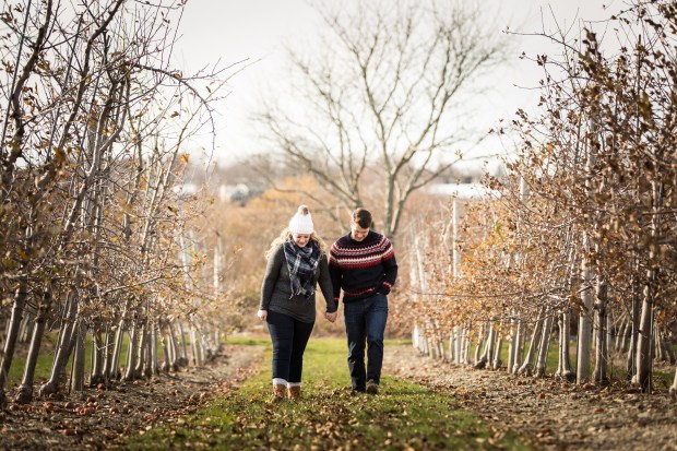 Dan and Joanna's Christmas Tree Farm Engagement Pictures on The Newport Bride