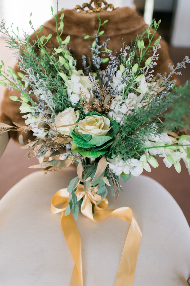 Greenery Bouquet from a Silver and Gold Christmas By The Sea at Hotel Viking Styled Shoot by The Newport Bride