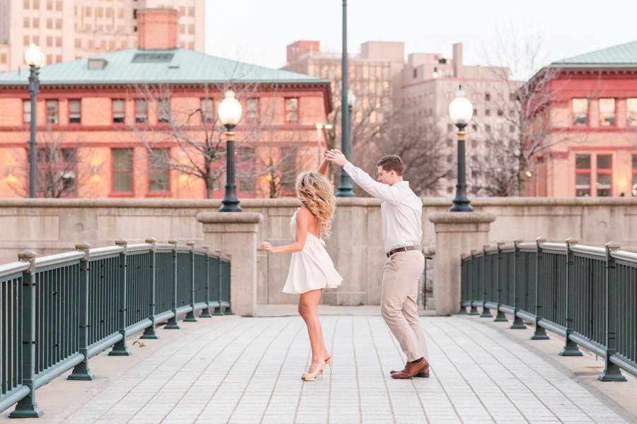 Patriot's Cheerleader and her Engineer Husband's Providence Engagement Shoot on The Newport Bride