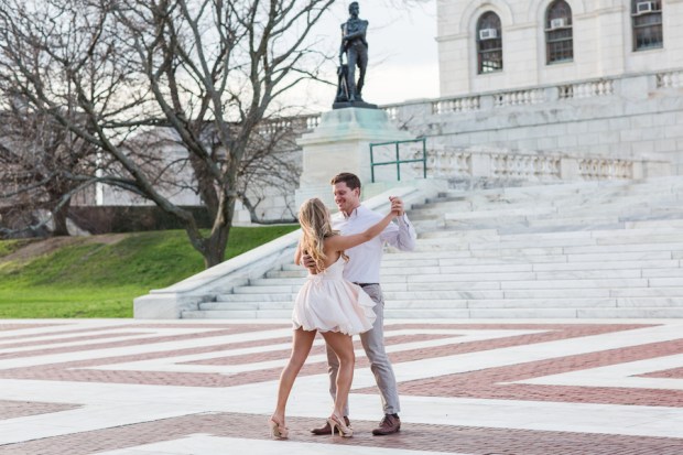 Patriot's Cheerleader and her Engineer Husband's Providence Engagement Shoot on The Newport Bride